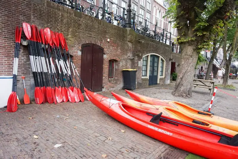 Kayaking down the canal in Utrecht, Netherlands is a great way to see the city!