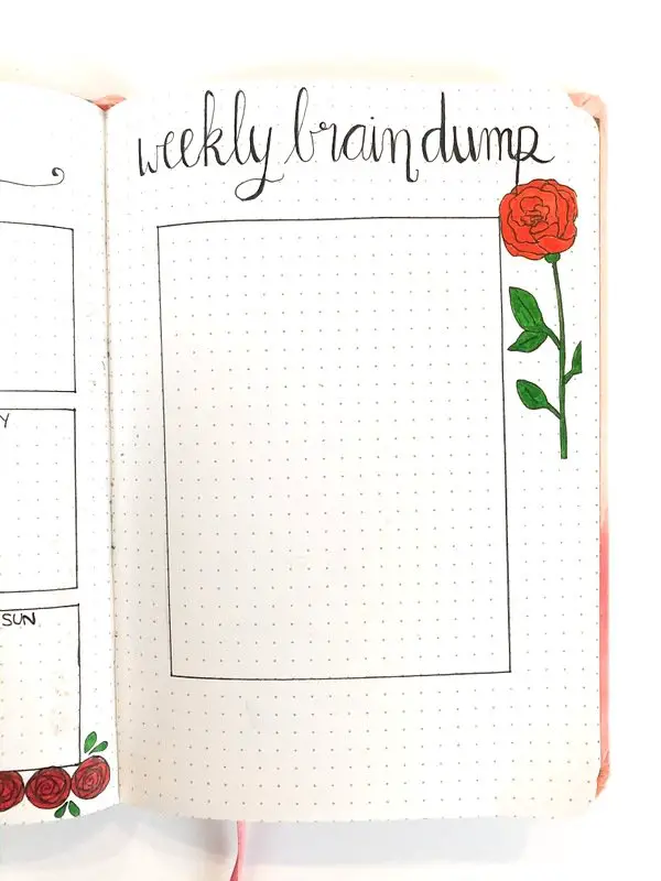 Bullet journal weekly brain dump page: running to-do list