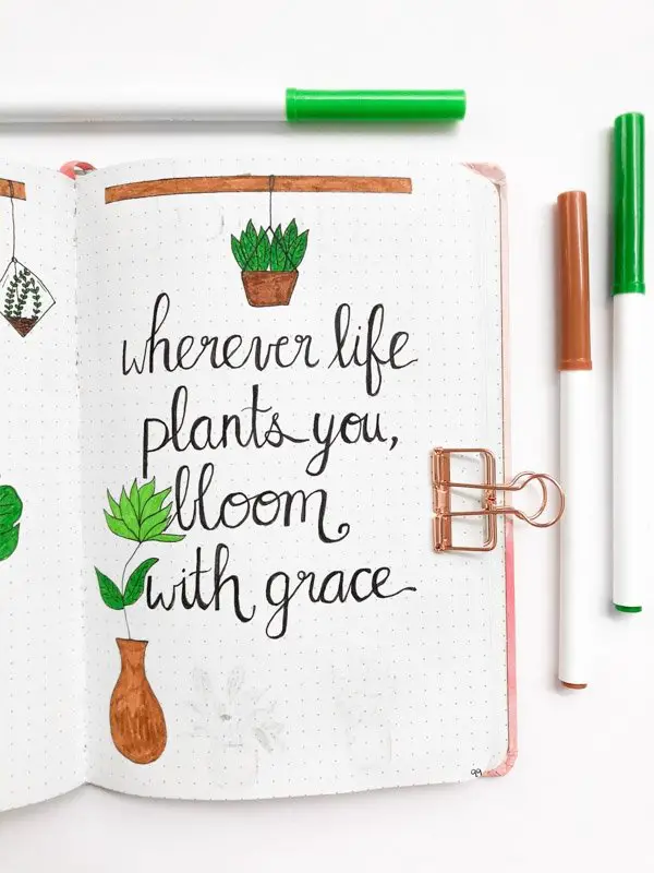 Bullet Journal Quote Page houseplant theme