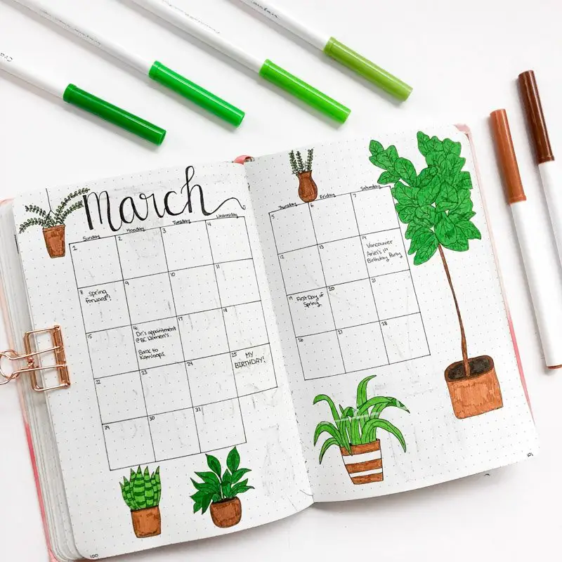 March Bullet Journal Calendar