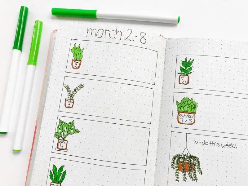 March bullet journal weekly spread