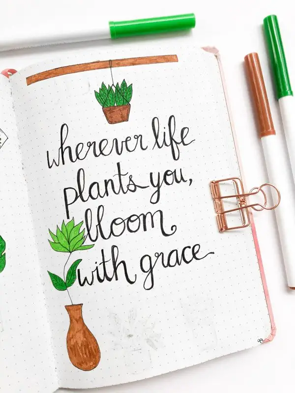 Bullet Journal Quote Page houseplant theme