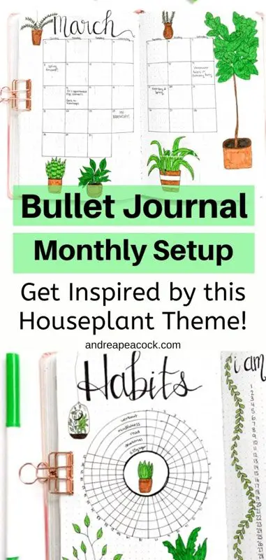 Bullet Journal Monthly Setup: March houseplant and succulent theme