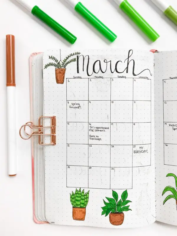 March bullet journal setup