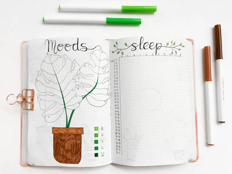 March bullet journal mood and sleep trackers