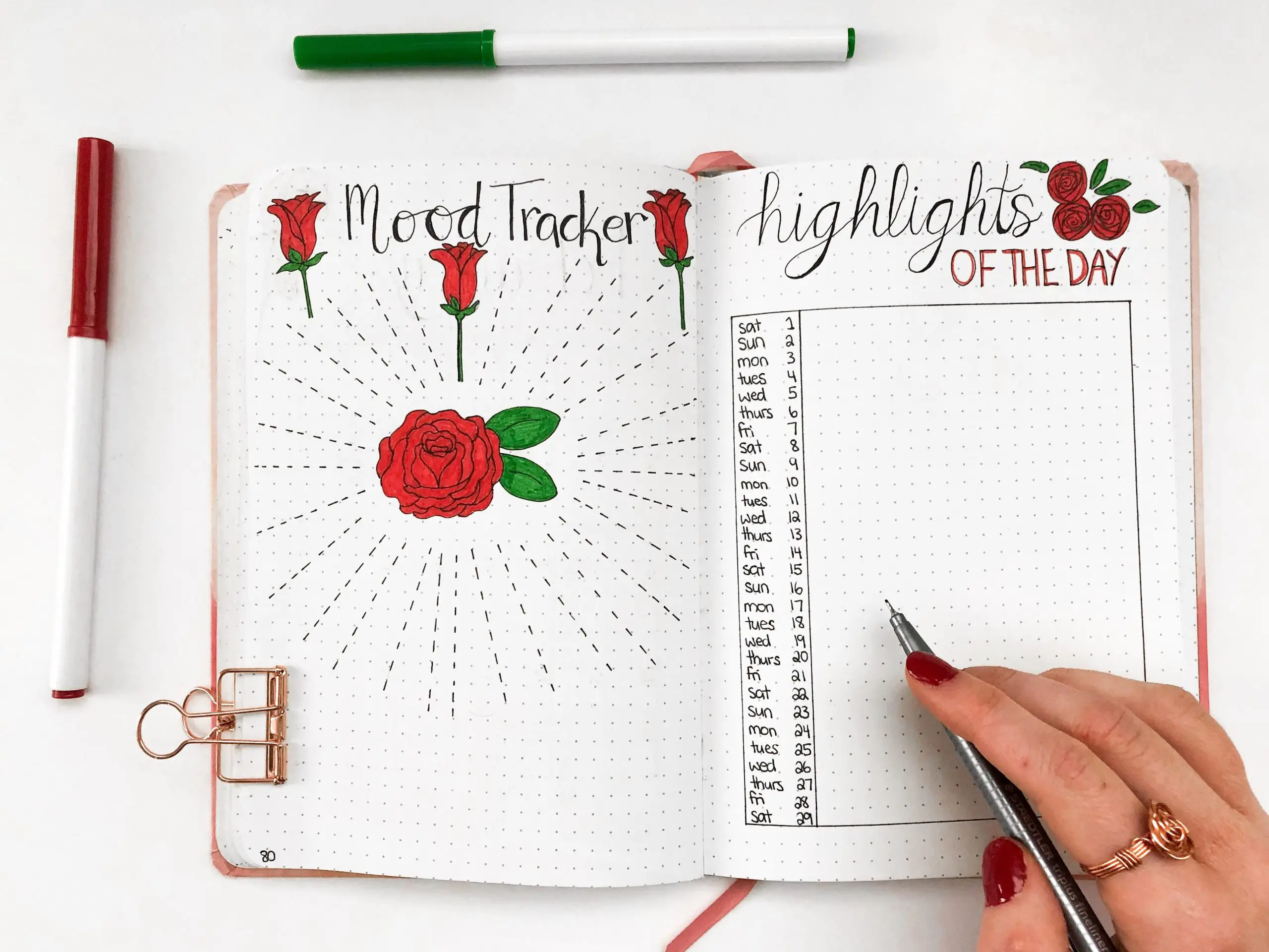 Optimal vrede shilling Monthly bullet journal mood tracker and highlights of the day spread -  Andrea Peacock