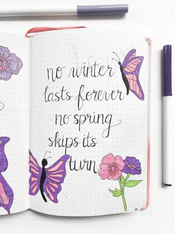 Bullet journal quote page butterfly theme