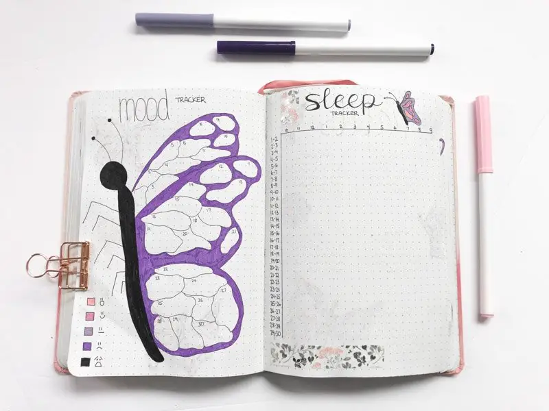 Bullet journal mood tracker and sleep tracker