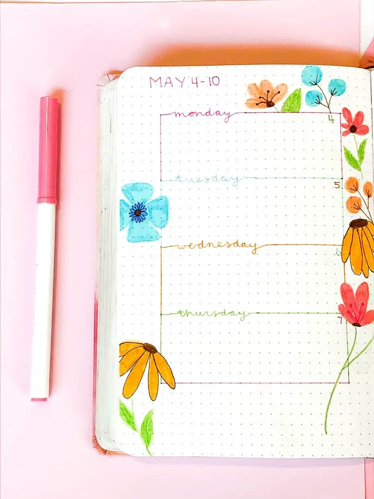 Bullet journal spring weekly layout