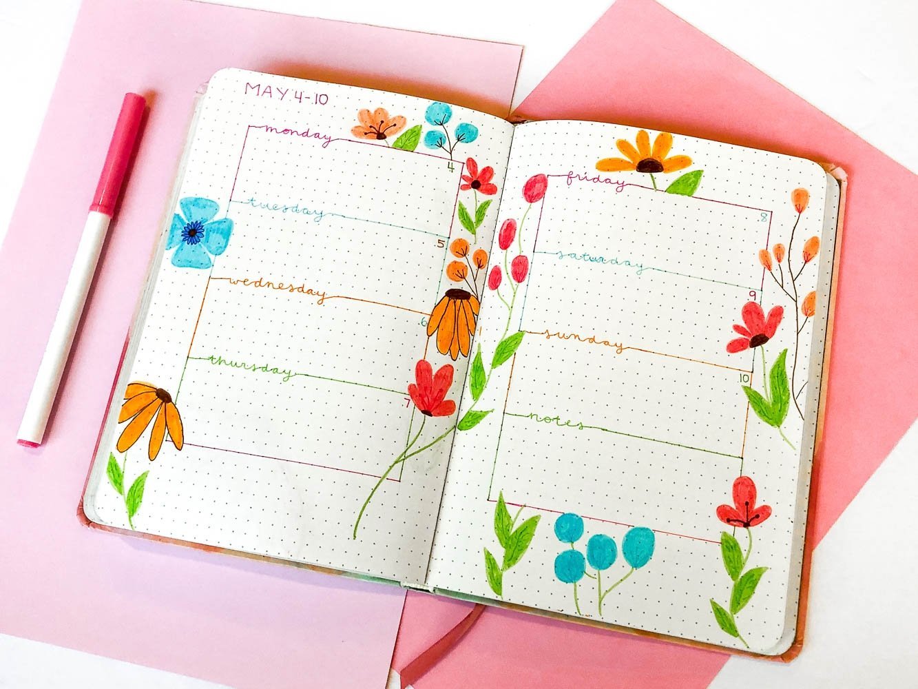 Bullet journal spring weekly layout