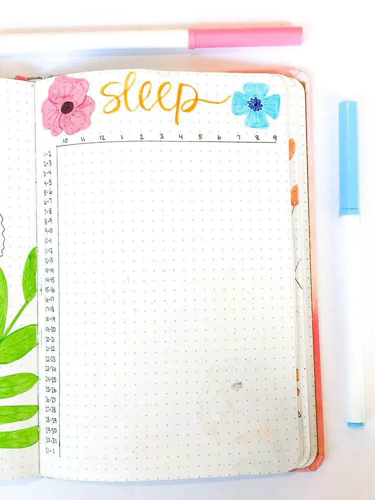 Bullet journal monthly sleep tracker