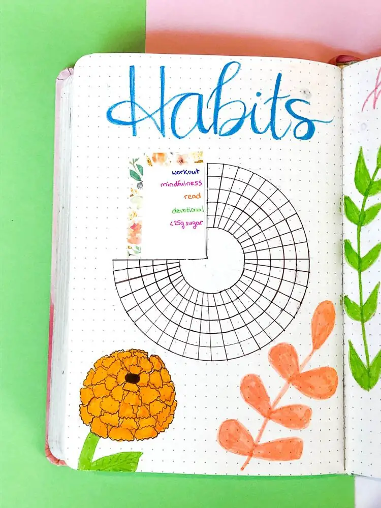 Bullet journal monthly circular habit tracker