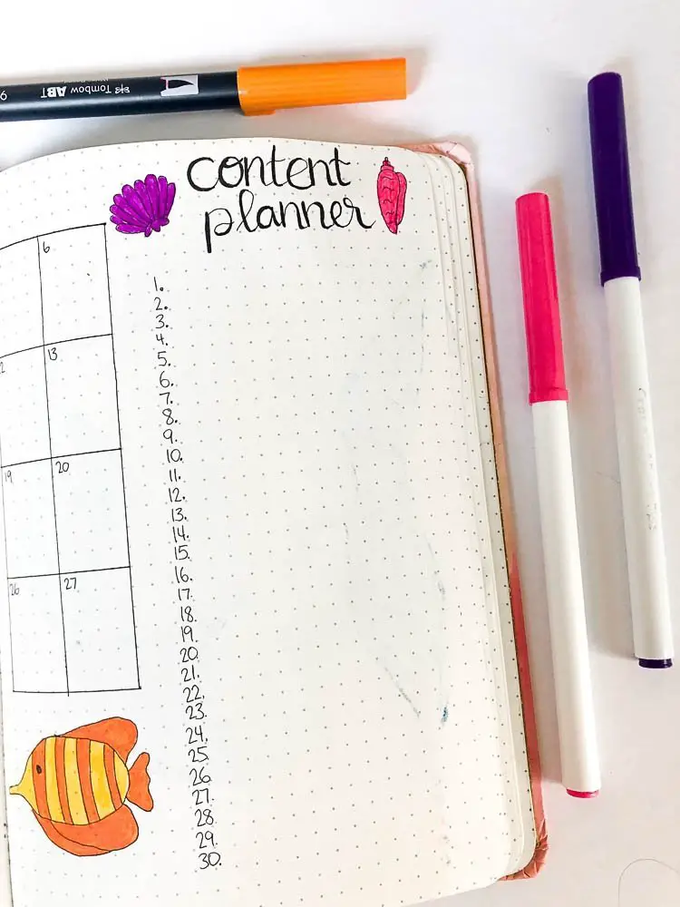 Bullet Journal Monthly Content Planner