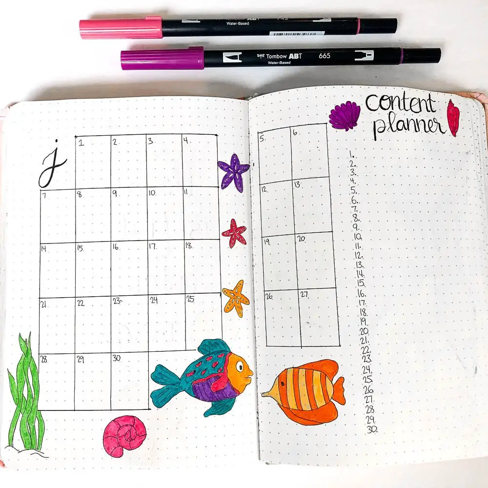 Bullet Journal June Monthly Calendar