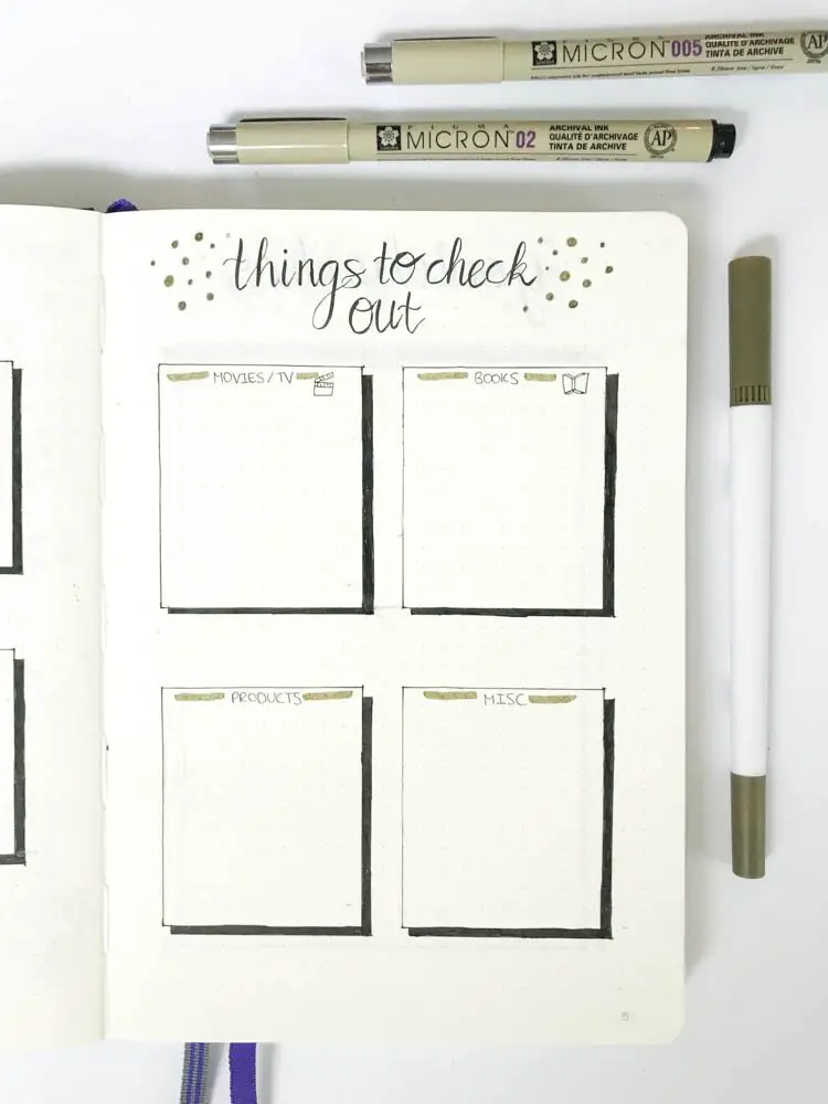 bullet journal things to check out page