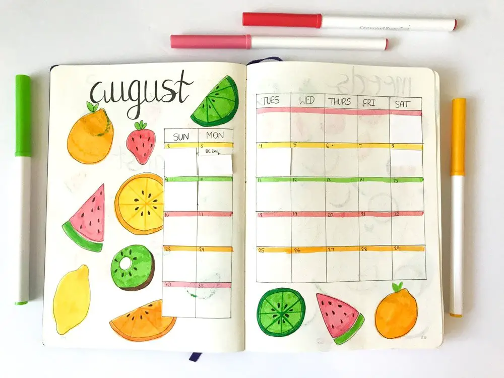 august bullet journal calendar