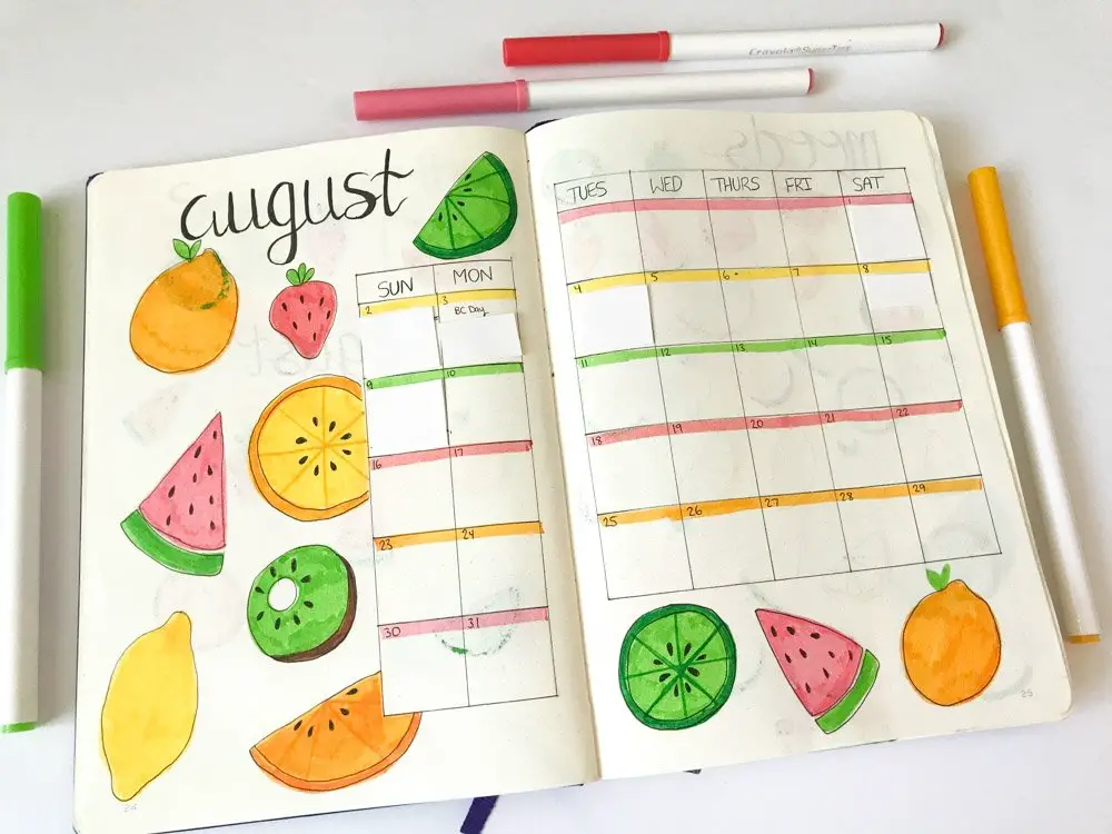 august bullet journal calendar