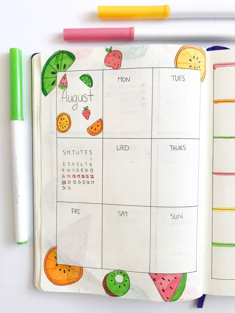 august bullet journal weekly layouts
