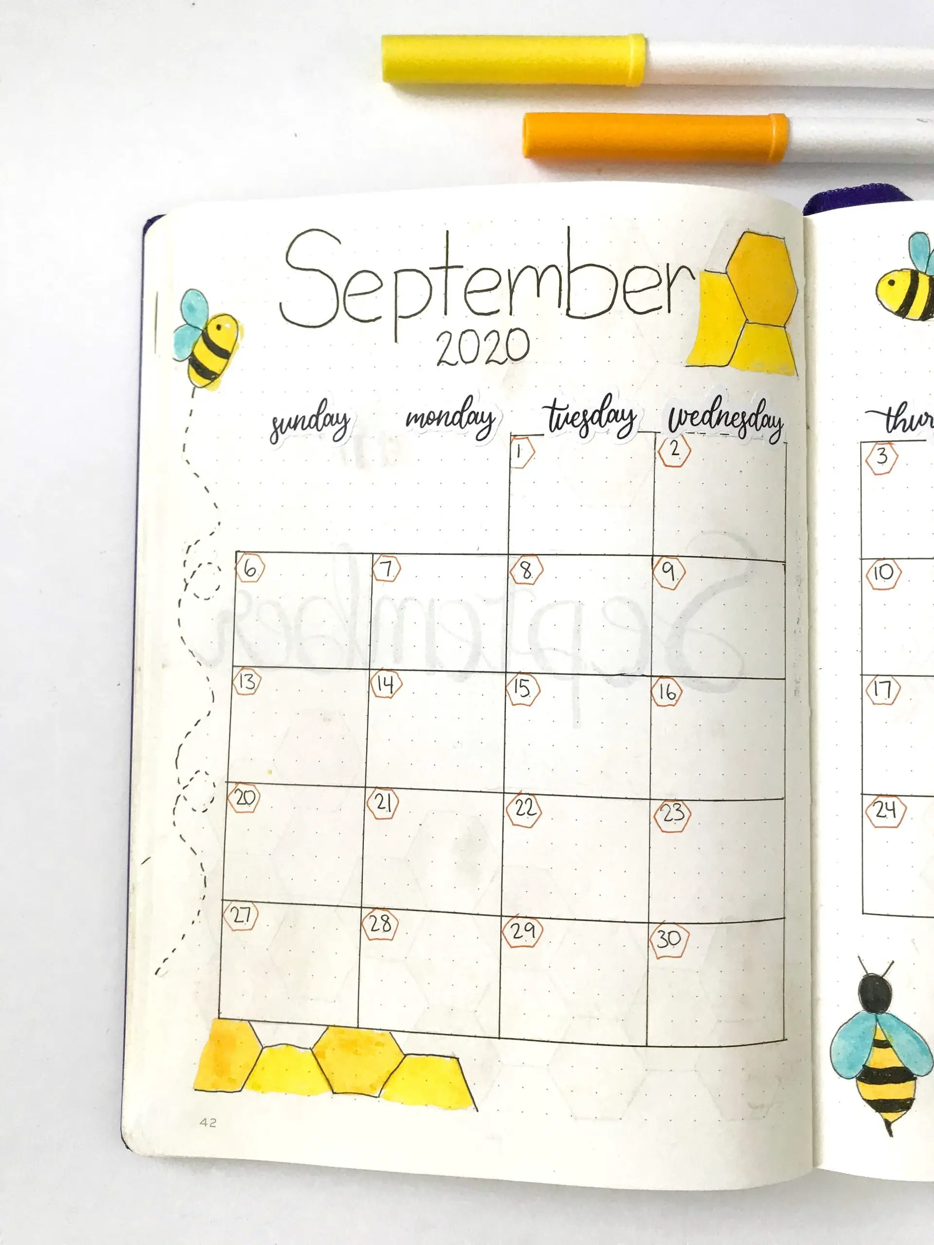 September bullet journal calendar