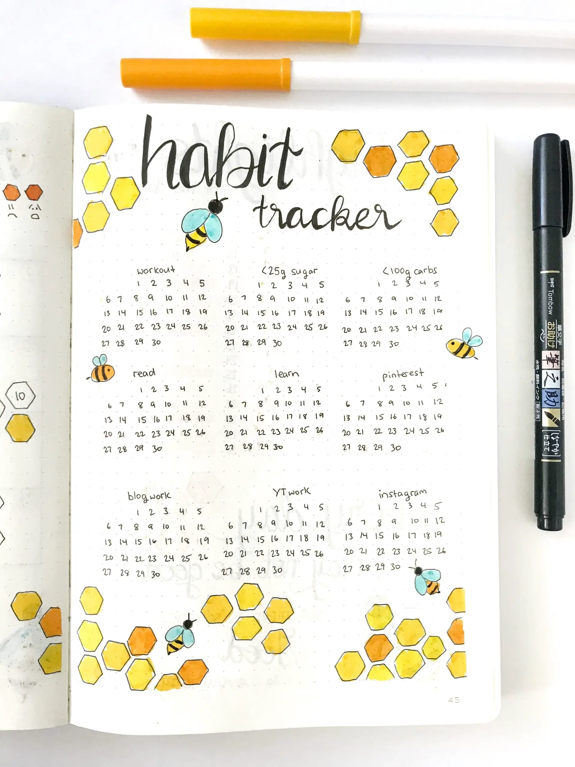 Bullet journal monthly habit tracker