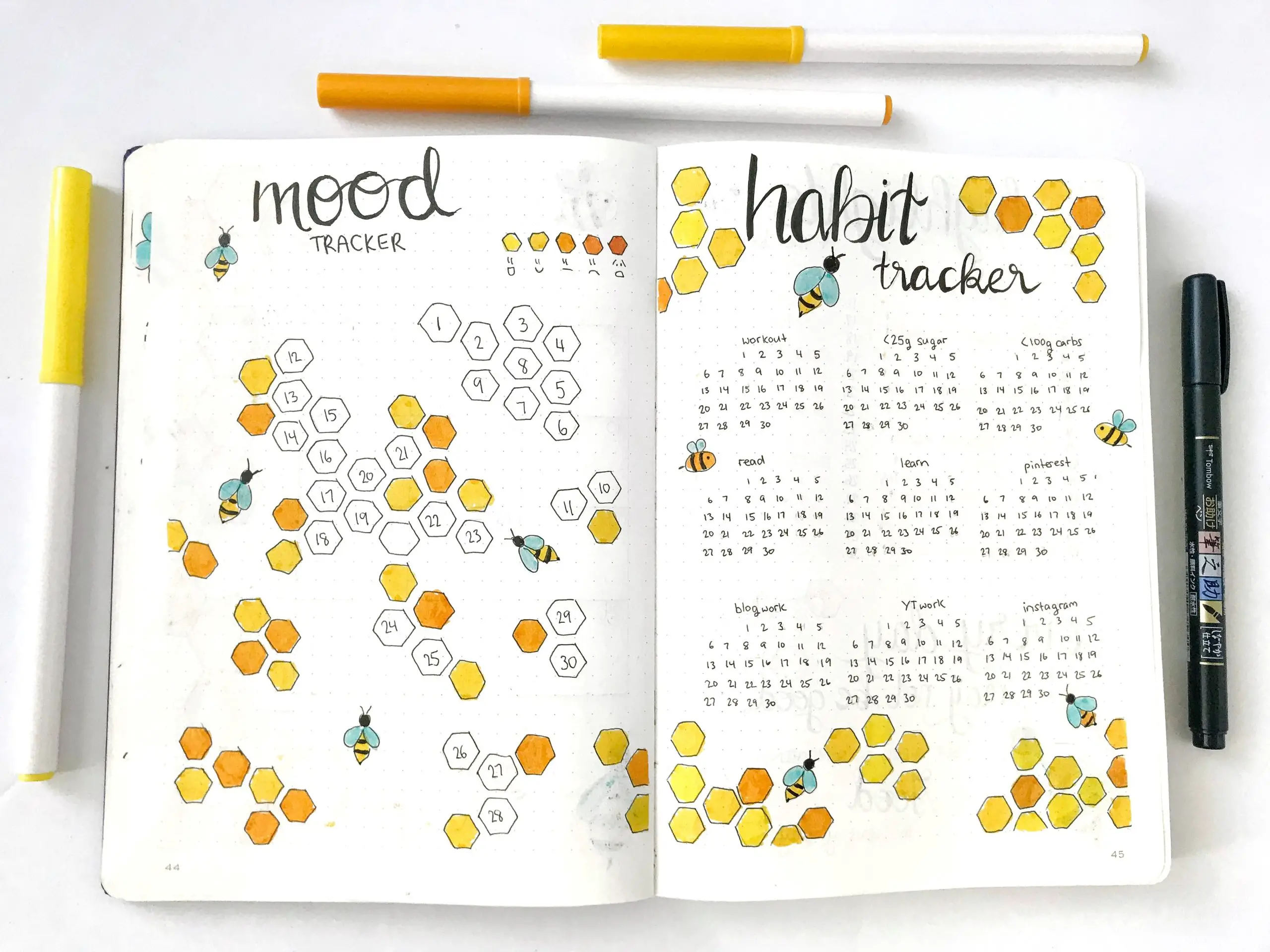 Bullet journal monthly mood tracker and habit tracker