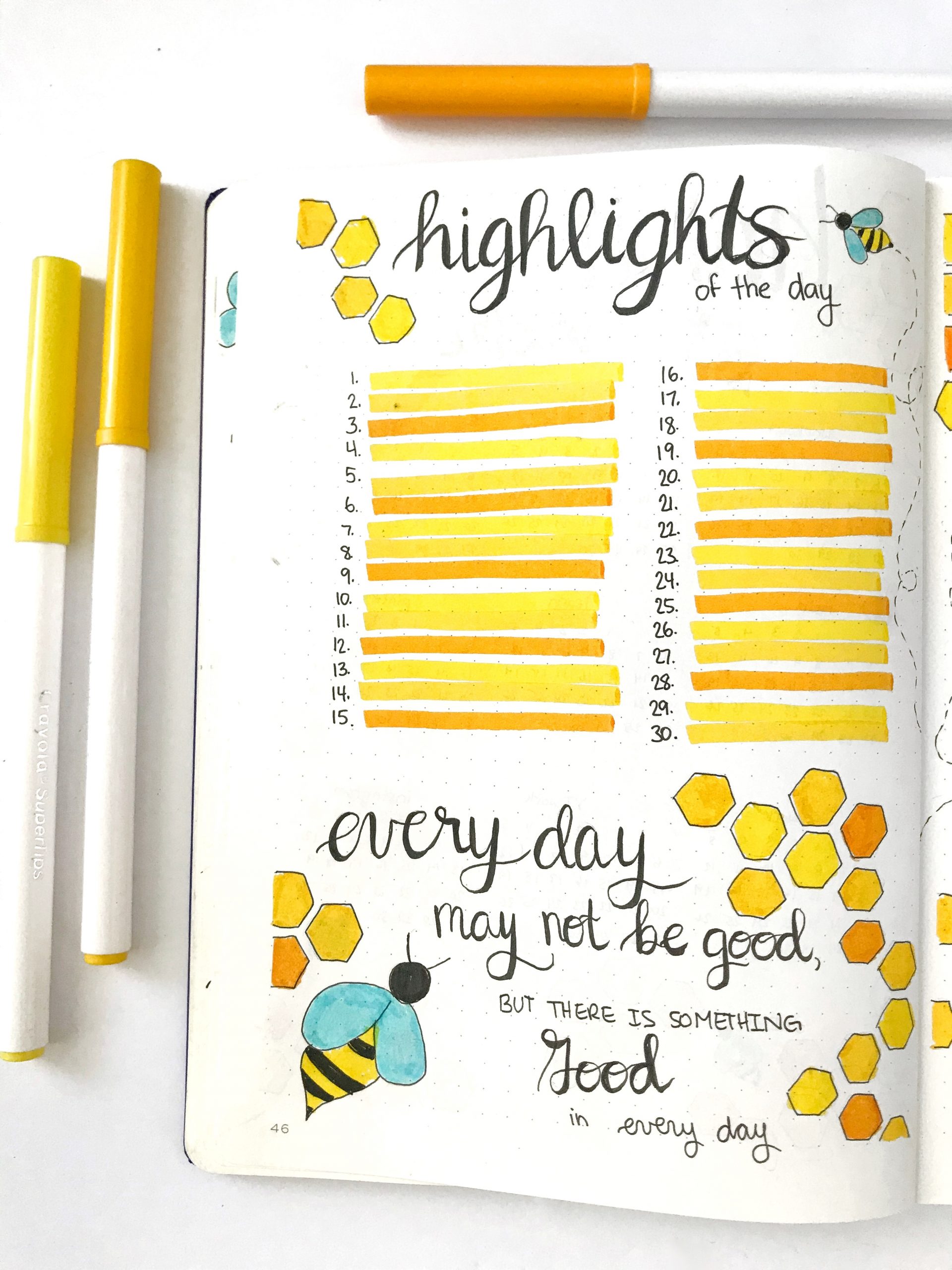 bullet journal monthly highlights of the day page