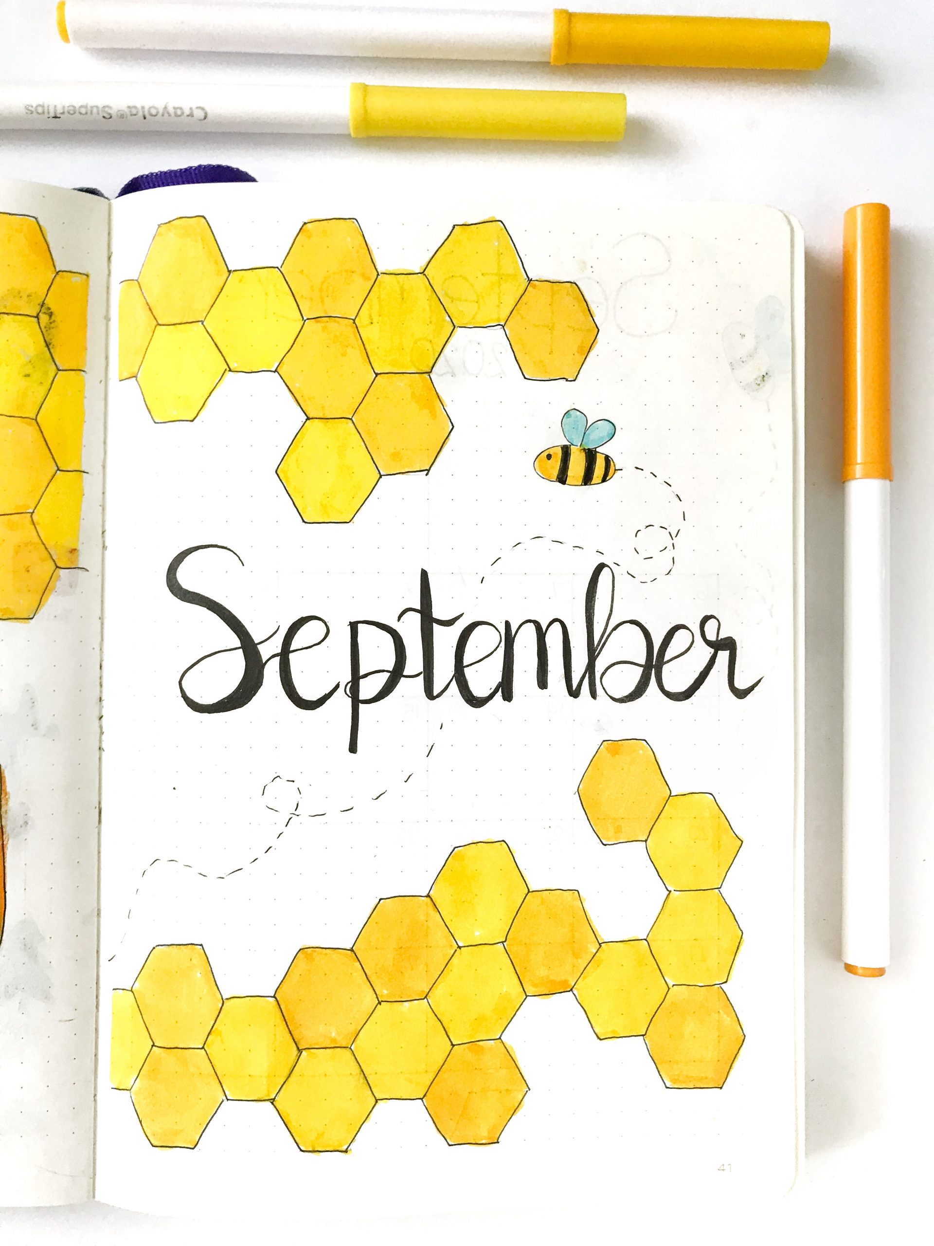 Bullet Journal September cover page with honeybee theme