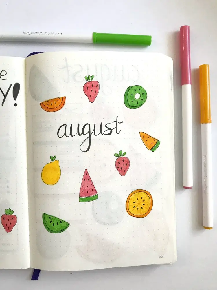 August bullet journal cover page