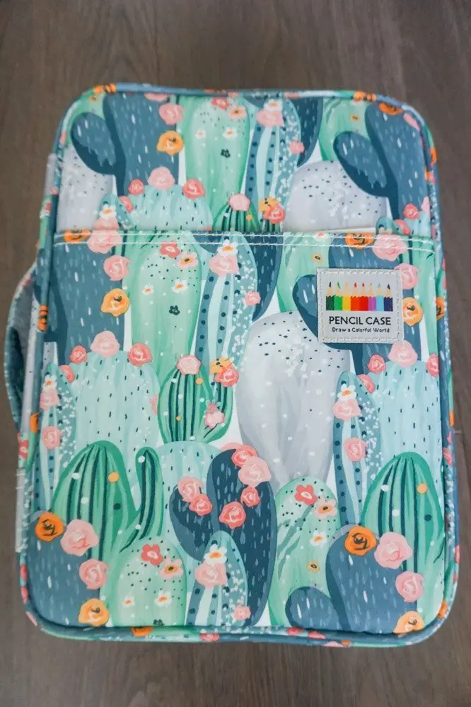 pencil case with a pastel cactus pattern