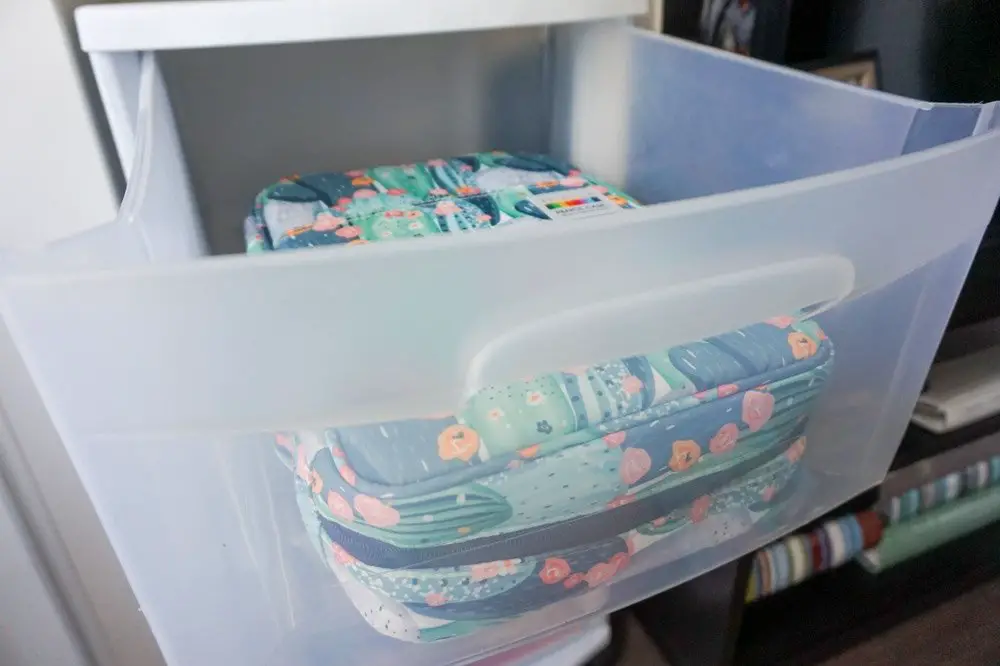 cactus patterned pencil case inside plastic drawer