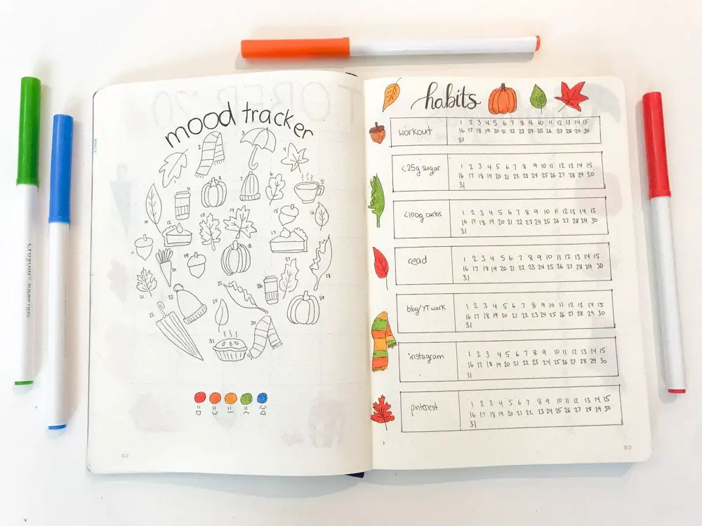 bullet journal fall mood tracker and habit tracker