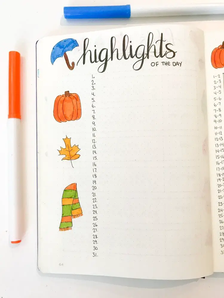 bullet journal highlights of the day page