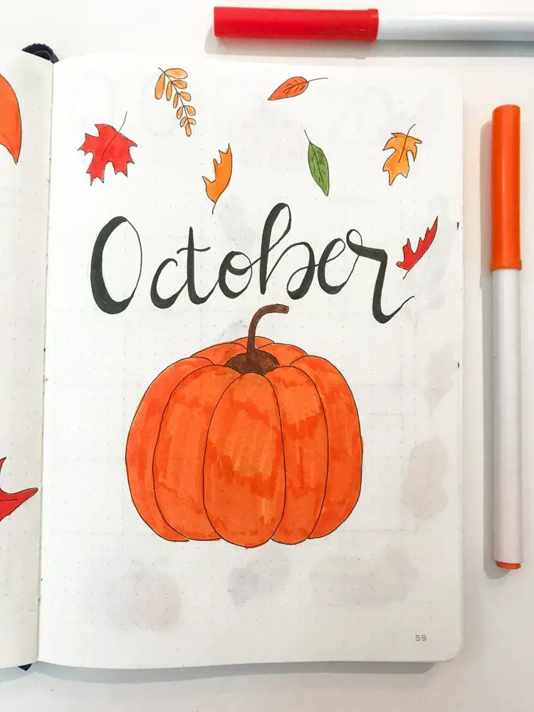 October bullet journal page with pumpkin