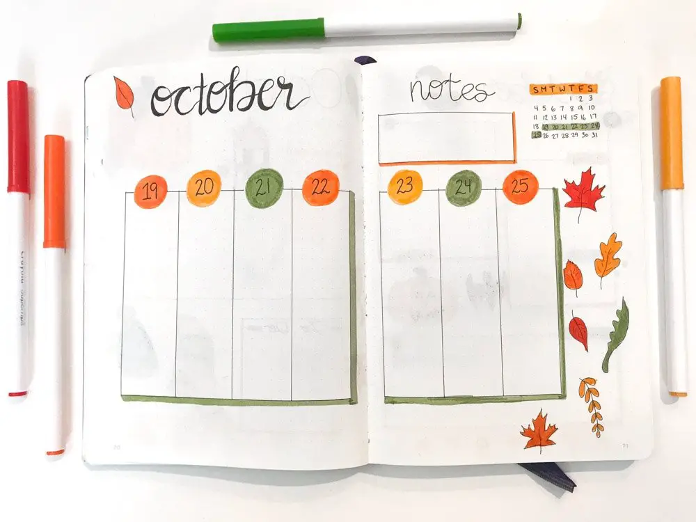 October bullet journal weekly layout