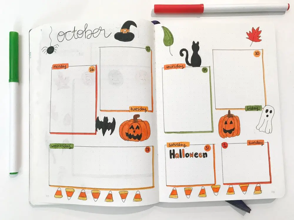 October bullet journal weekly layout