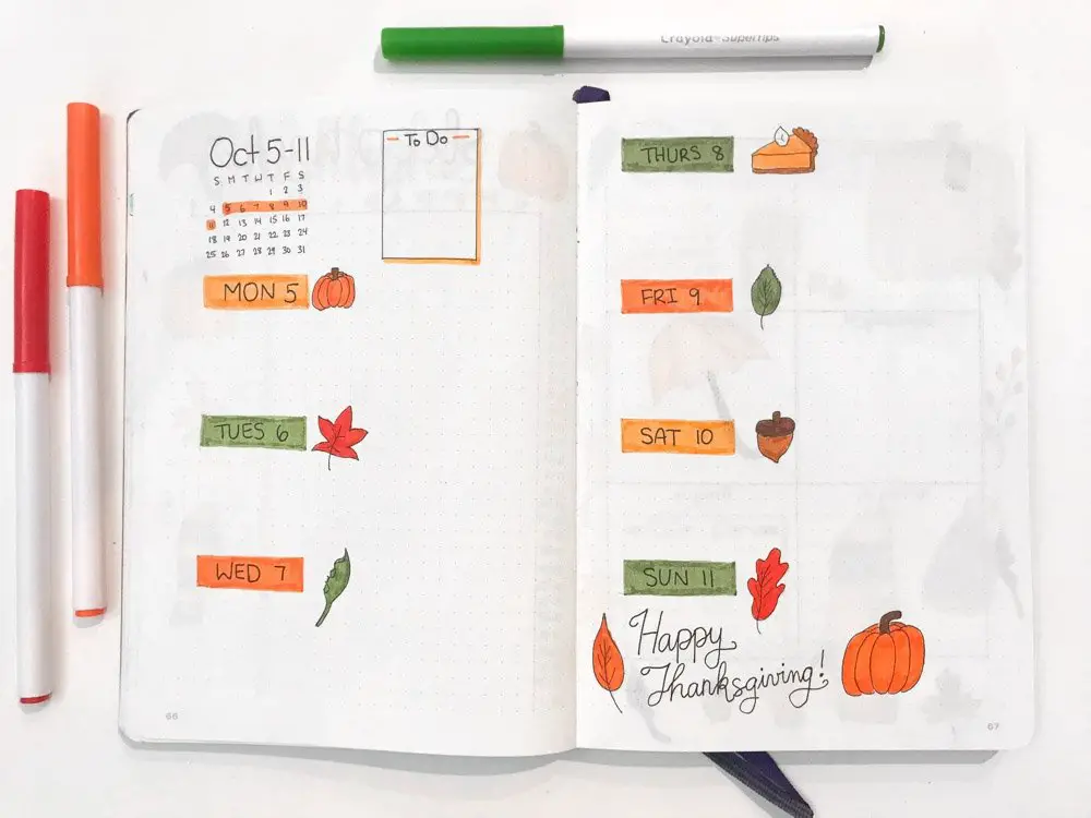 October bullet journal weekly layout