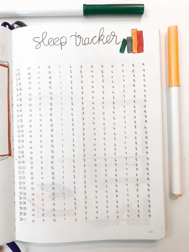 november bullet journal sleep tracker