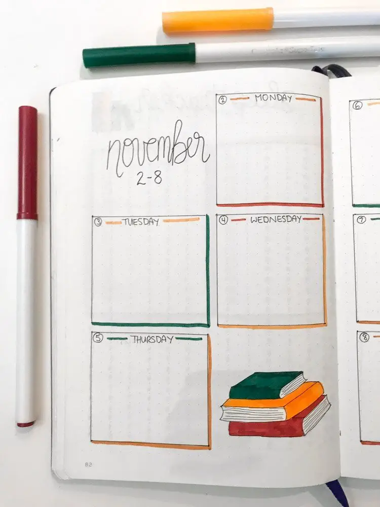 november bullet journal weekly spread