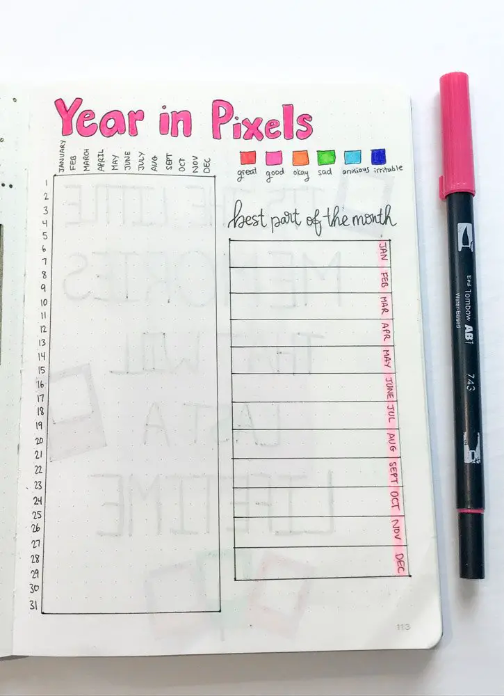 2021 bullet journal year in pixels