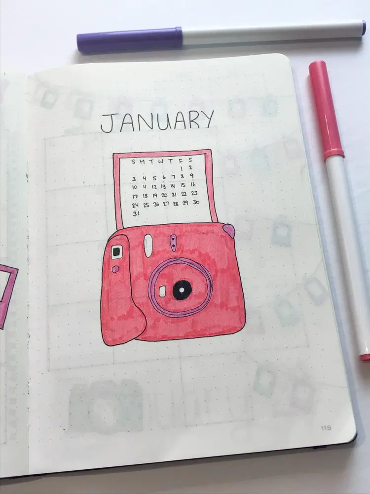 January Bullet Journal Setup: Polaroid Camera Theme - Andrea Peacock