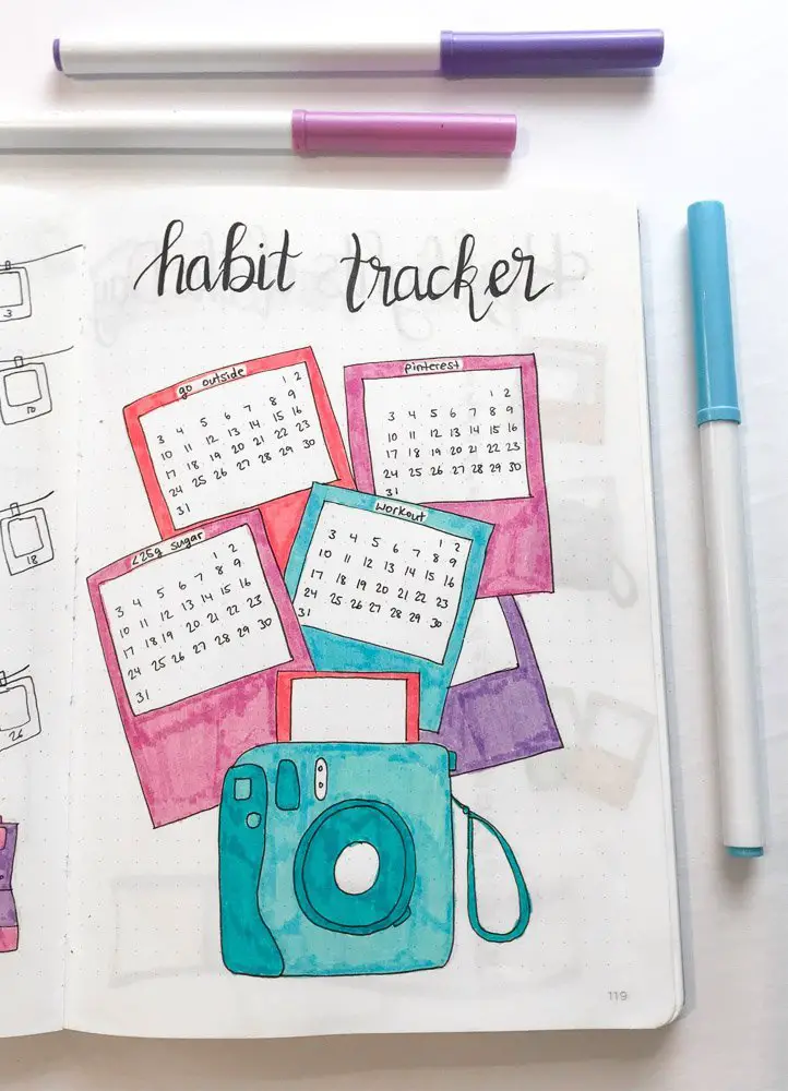 bullet journal habit tracker polaroid theme