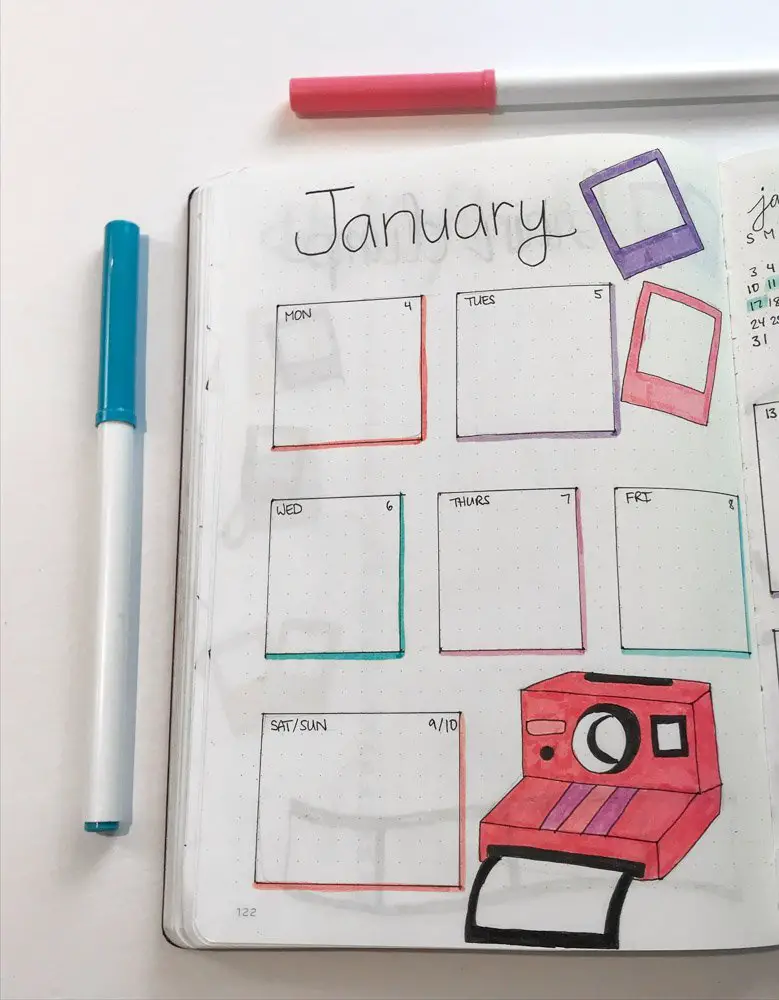 january bullet journal weekly spread