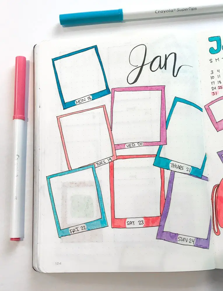 january bullet journal weekly spread