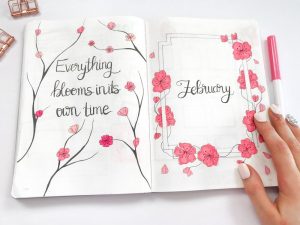 February 2021 Bullet Journal Setup: Cherry Blossom Theme - Andrea Peacock