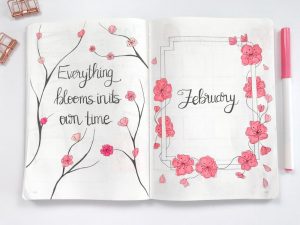 February 2021 Bullet Journal Setup: Cherry Blossom Theme - Andrea Peacock