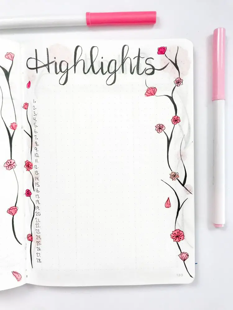 february bullet journal highlights of the day