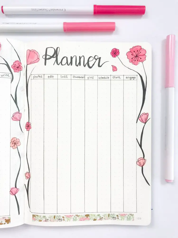 bullet journal blogging content planner