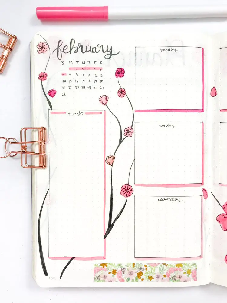 february bullet journal weekly layout