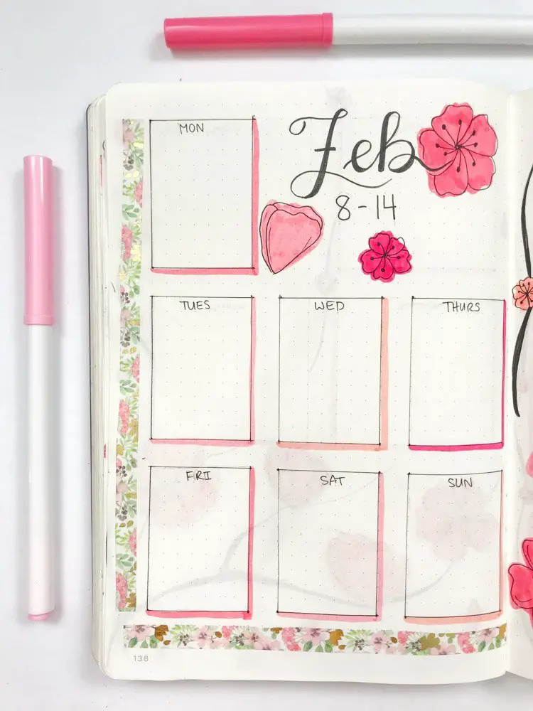 february bullet journal weekly layout