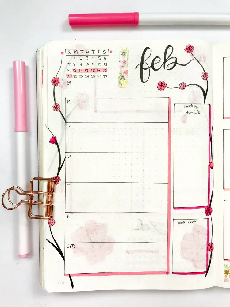 february bullet journal weekly layout